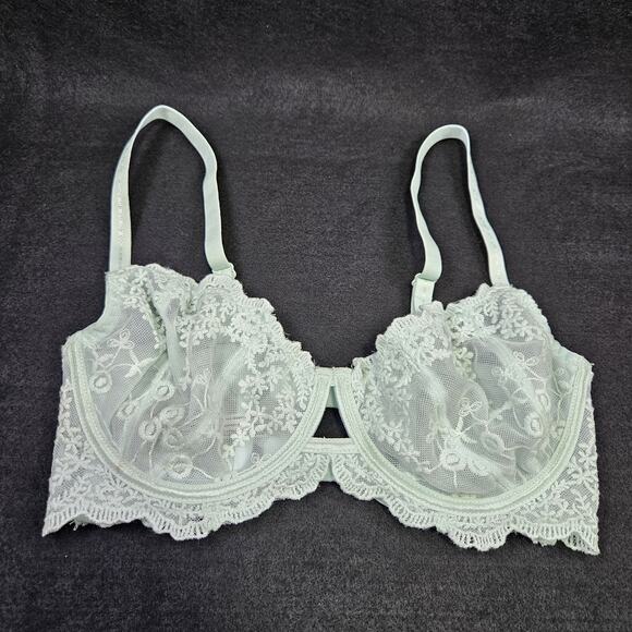 Intimately Free People Daydreamer Bra 32D Lace Underwire Unlined Ice Fog Sheer - Picture 3 of 16